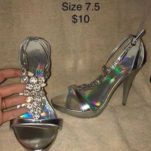 Silver rhinestone heels